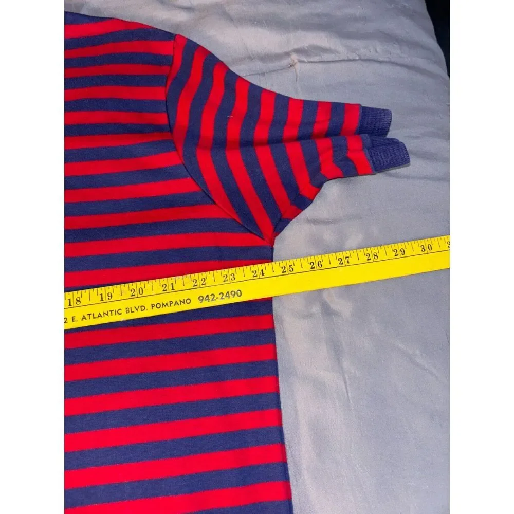 Polo by Ralph Lauren Polo Shirt Men XL Blue Red Stripe Collar High Low Slit Logo
